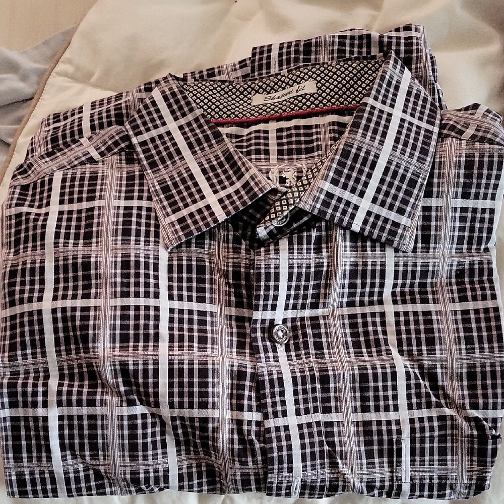 Bugatchi Black and White Checkered Shirt